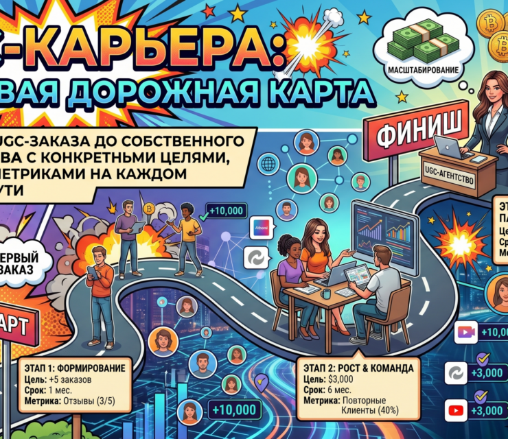 UGC-карьера: итоговая дорожная карта от первого UGC-заказа до собственного UGC-агентства с конкретными целями, сроками и метриками на каждом этапе UGC-пути