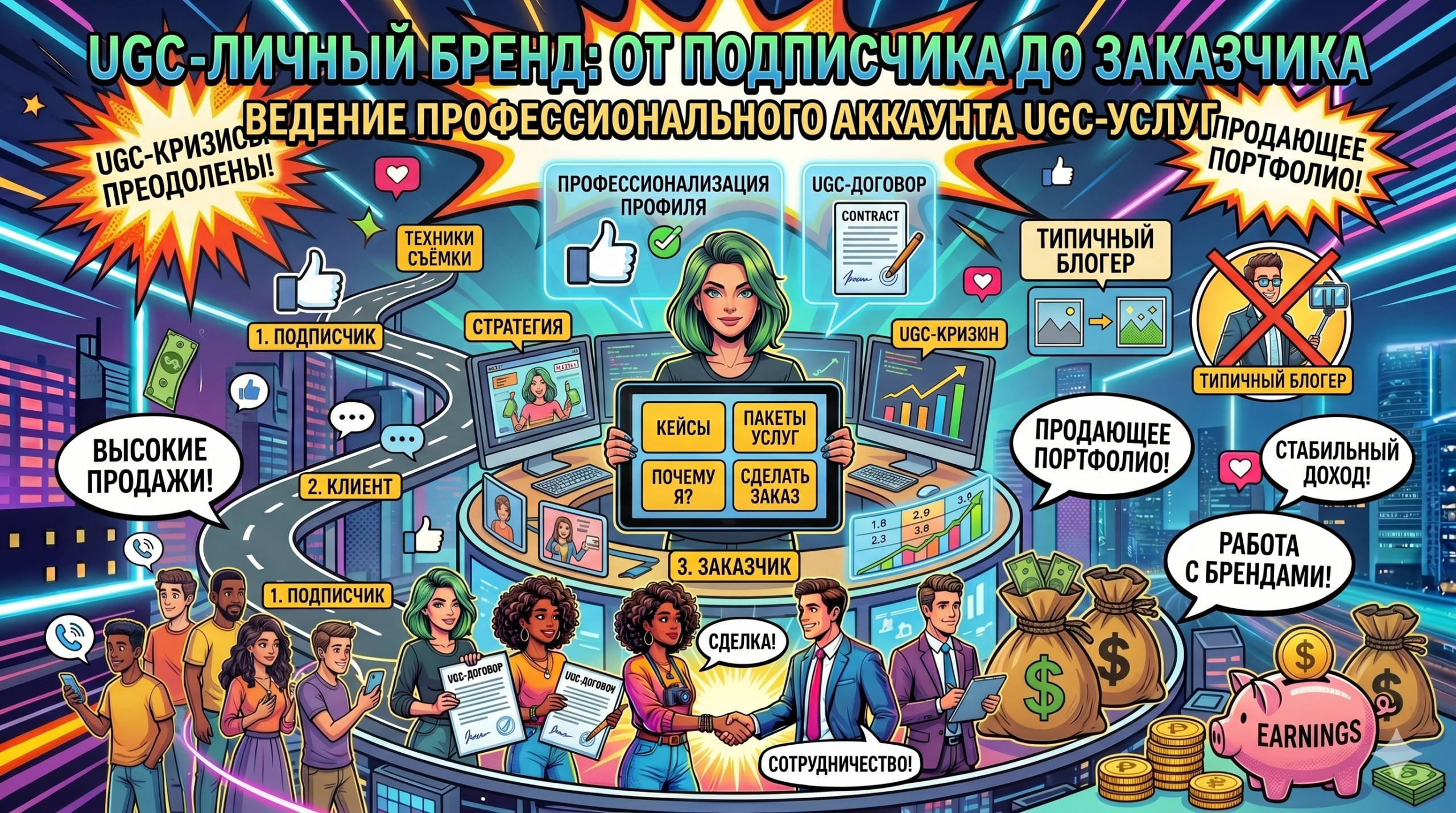 UGC-личный бренд в социальных сетях: как вести профессиональный аккаунт, который продаёт UGC-услуги, превращает подписчиков в UGC-заказчиков и не превращает UGC-креатора в блогера
