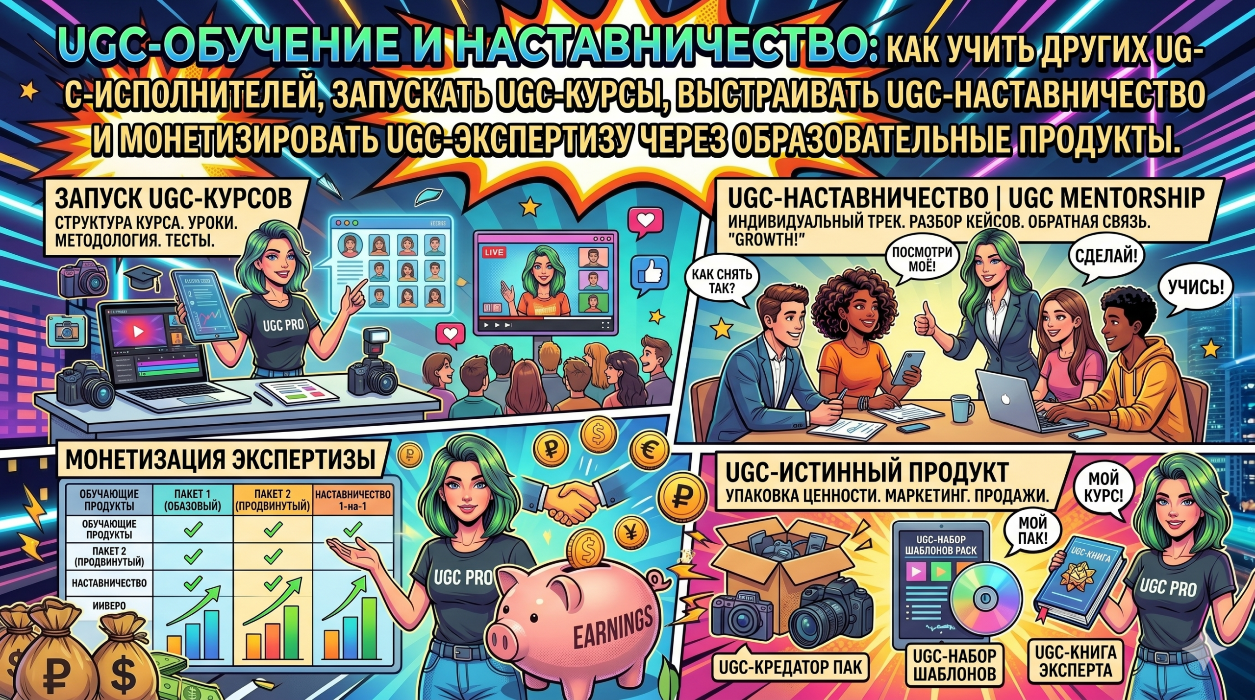 UGC-обучение и наставничество: как учить других UGC-исполнителей, запускать UGC-курсы, выстраивать UGC-наставничество и монетизировать UGC-экспертизу через образовательные продукты