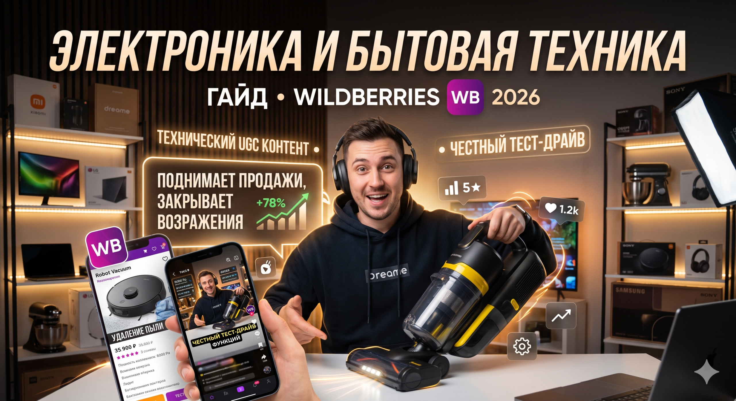 🔌 Гайд по товарной нише «Электроника и бытовая техника» на Wildberries: как технический UGC-контент с честным тест-драйвом функций гаджетов закрывает возражения покупателей и поднимает продажи карточки WB в 2026 году