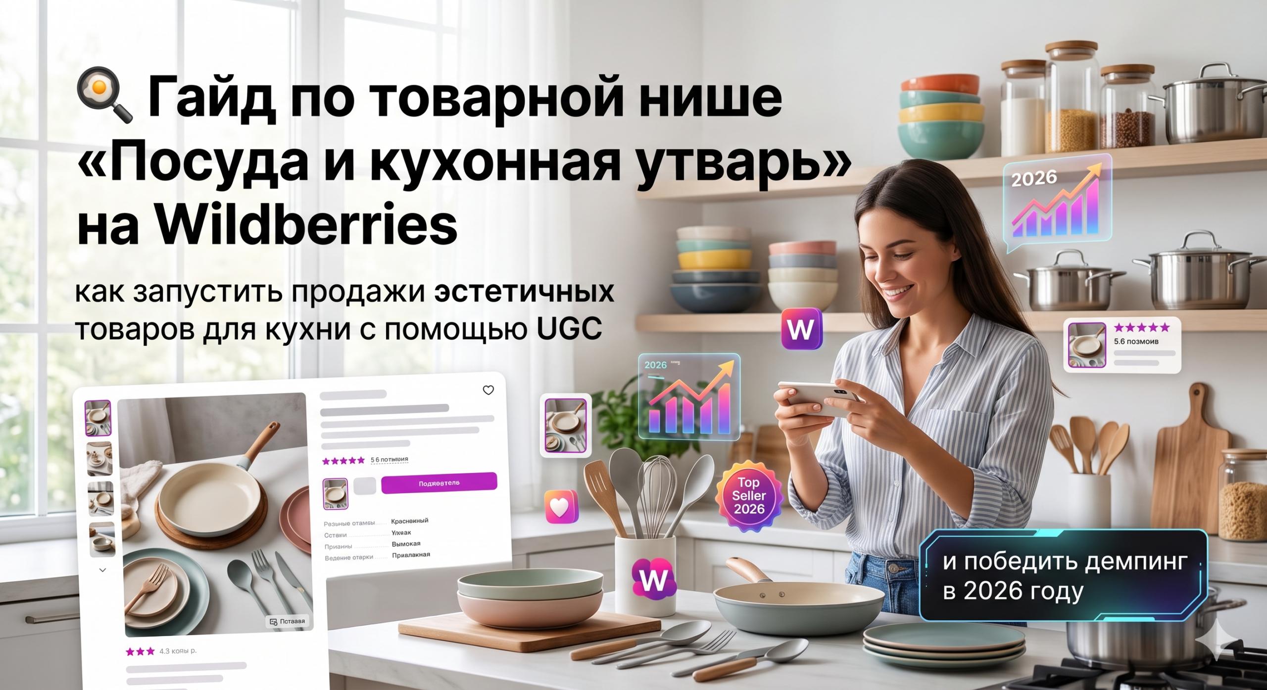 🍳 Гайд по товарной нише «Посуда и кухонная утварь» на Wildberries: как запустить продажи эстетичных товаров для кухни с помощью UGC и победить демпинг в 2026 году