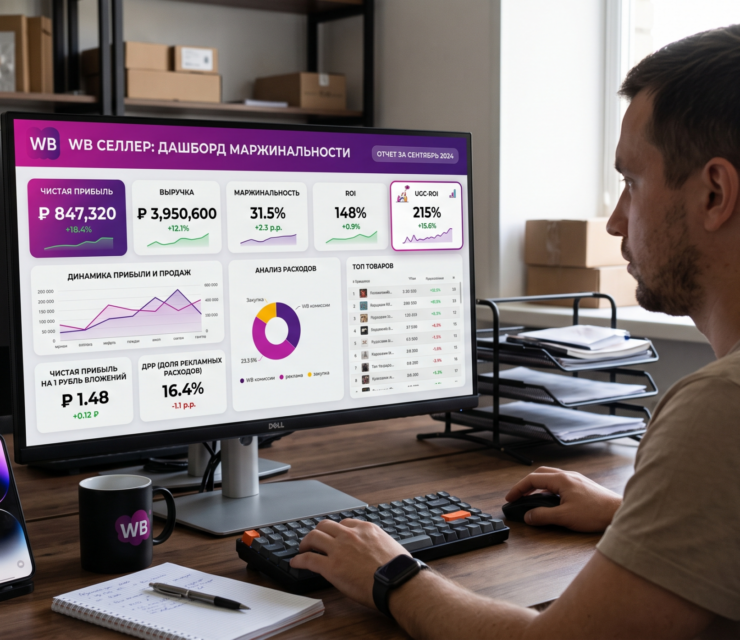 Дашборд маржинальности селлера Wildberries WB: семь цифр включая UGC-ROI и чистую прибыль на рубль вложений