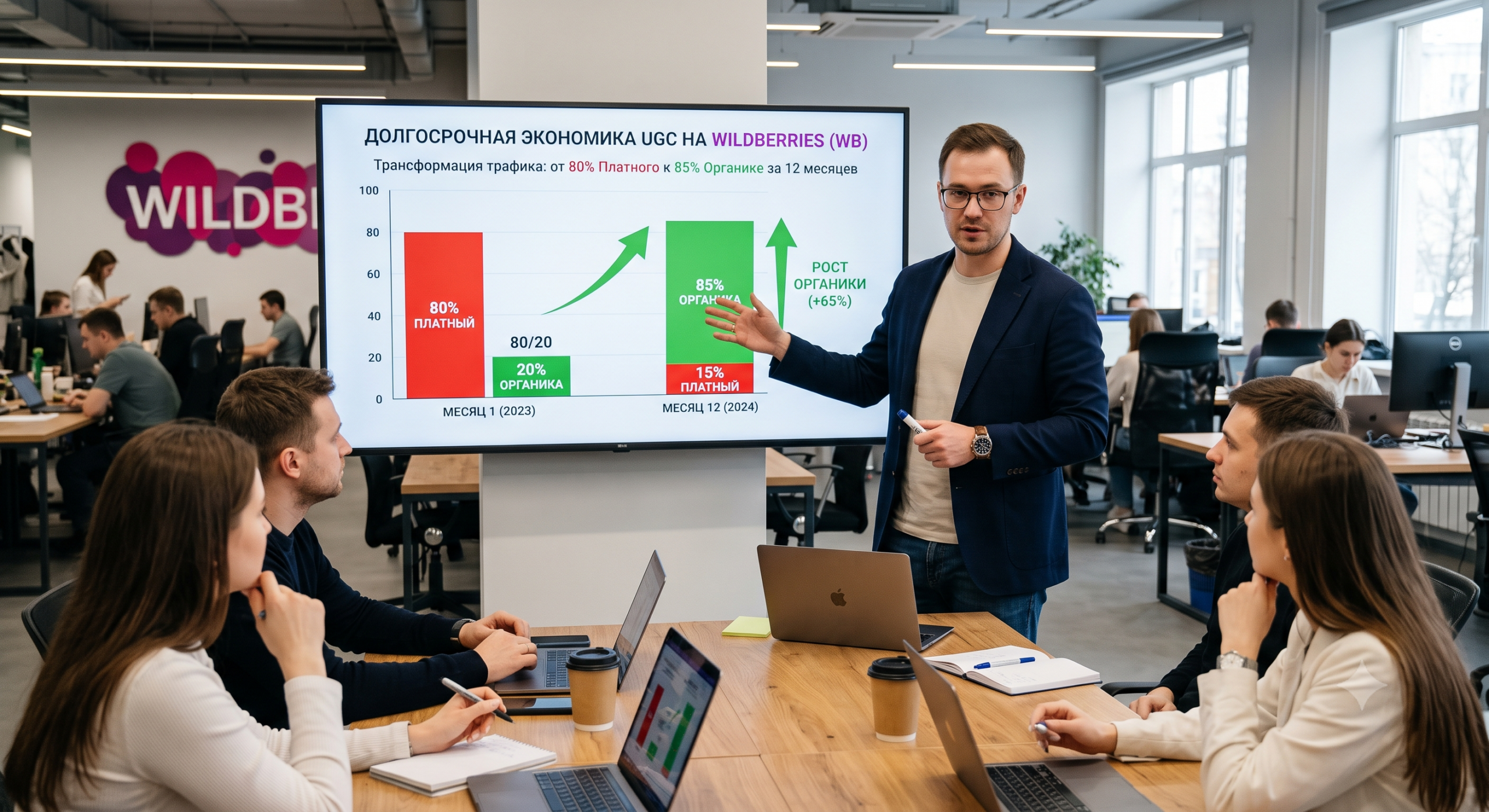 Долгосрочная экономика UGC на Wildberries WB: от восьмидесяти процентов платного трафика к восьмидесяти пяти процентам органики за двенадцать месяцев