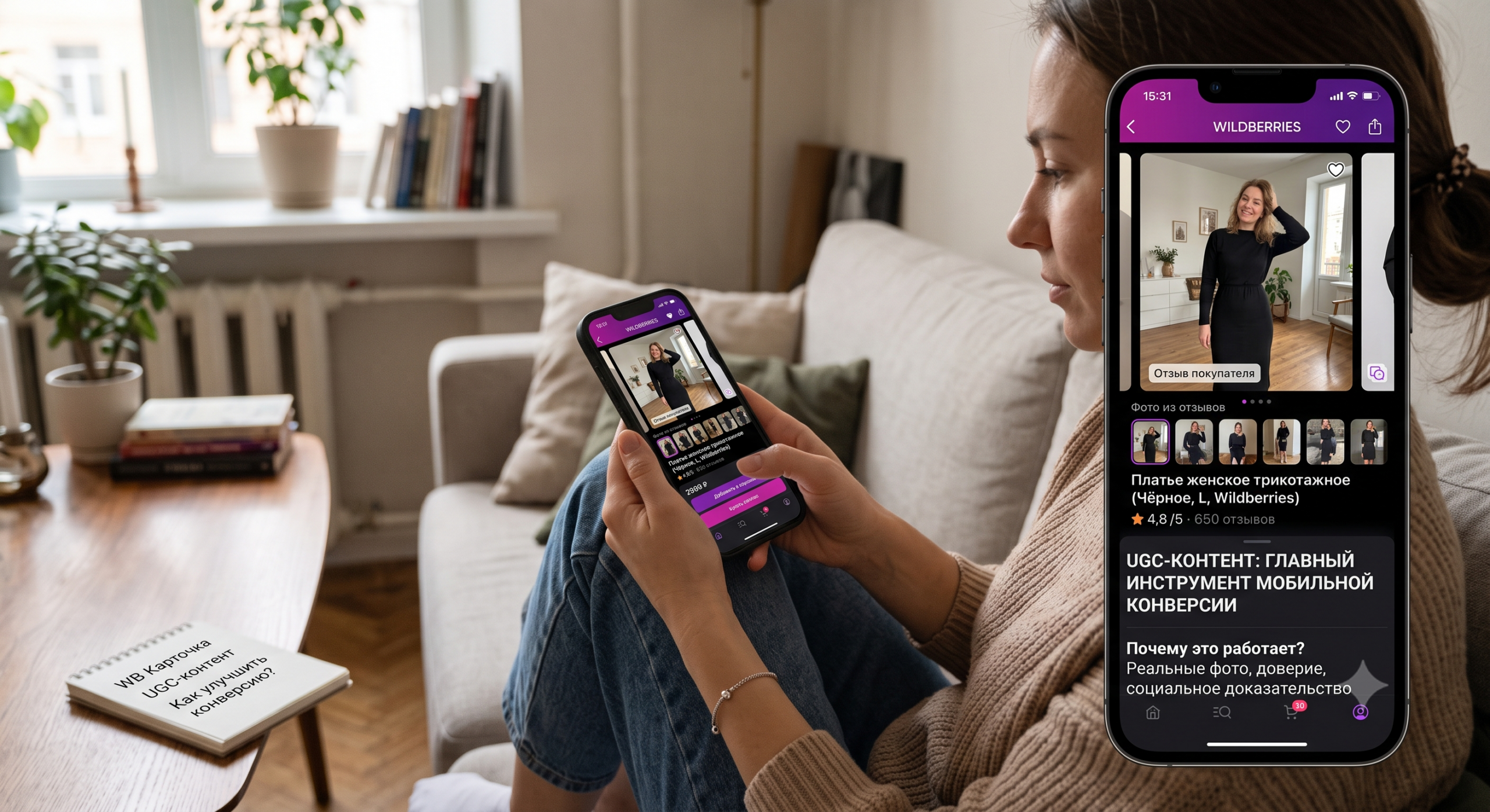 Мобильная карточка Wildberries WB: как покупатели видят товар на телефоне и что с этим делать, а также почему UGC-контент становится главным инструментом мобильной конверсии