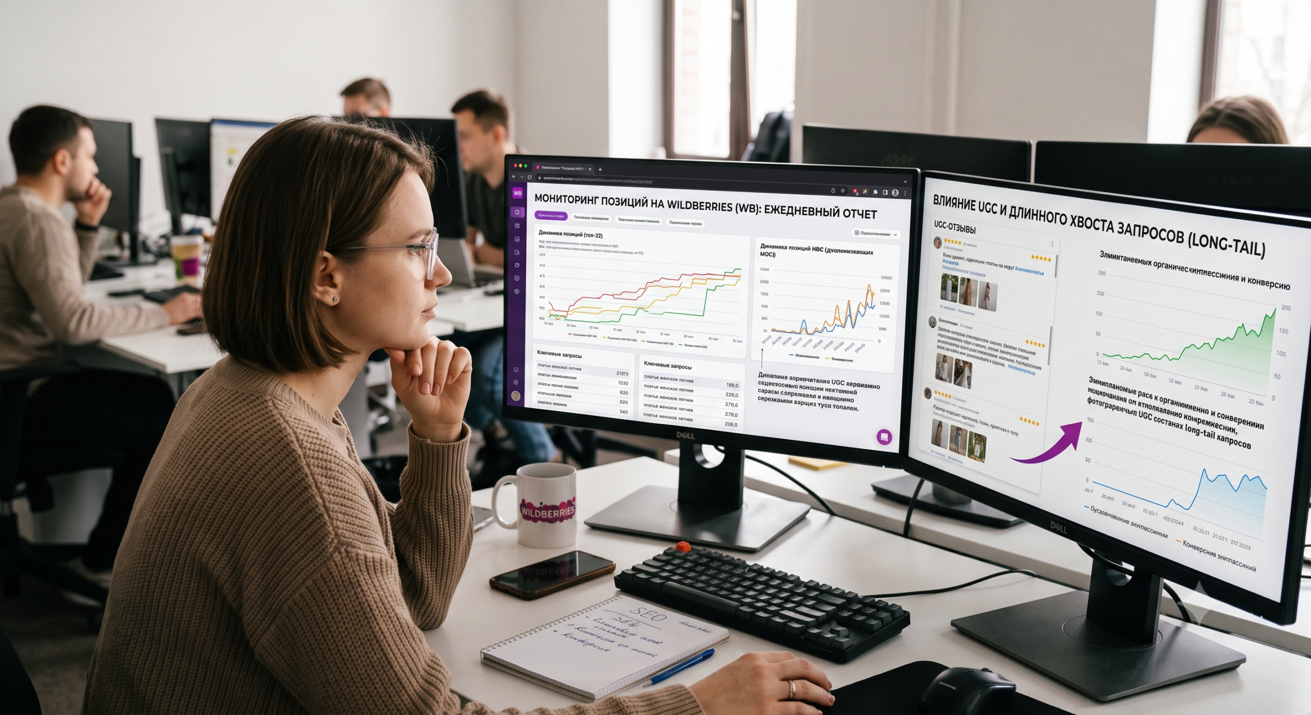 Позиции по ключевым запросам на Wildberries WB: ежедневный мониторинг и как UGC-отзывы с длинным хвостом запросов поднимают карточку в топ