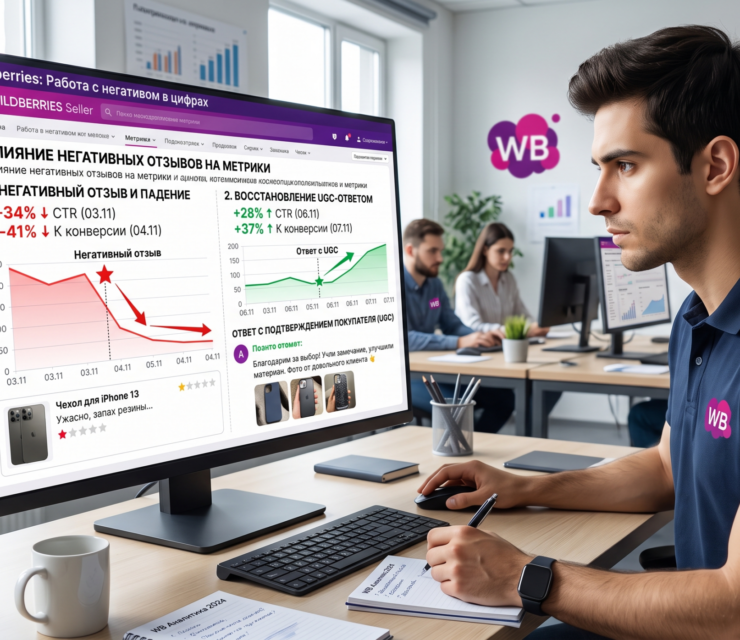 Работа с негативом в цифрах на Wildberries WB: как негативные отзывы меняют CTR и конверсию, и как ответы с UGC-подтверждением нивелируют эффект — считаем падение метрик после негатива и восстановление после публикации контрастного UGC